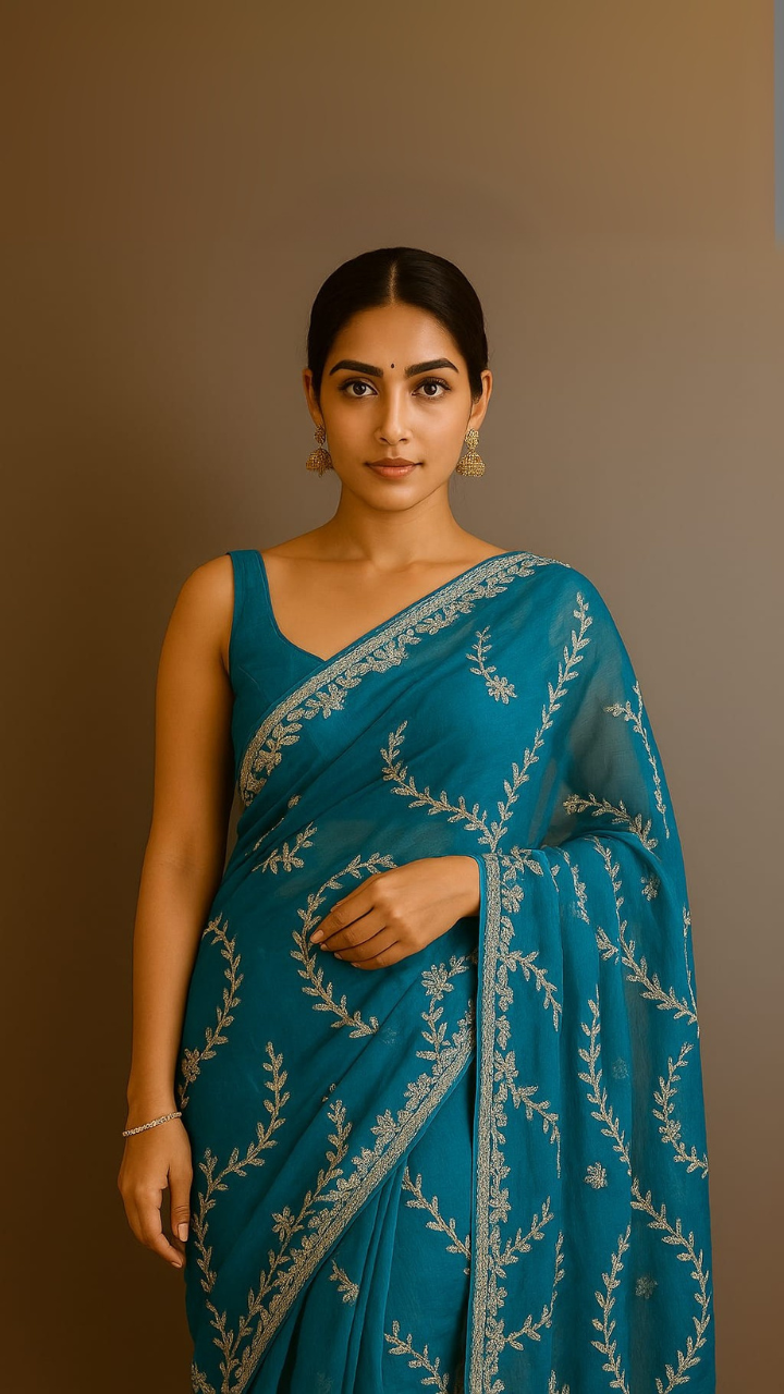 Megh Aari Blue - Pre-draped saree – pre-draped saree in soft silk – ready to wear saree NZ