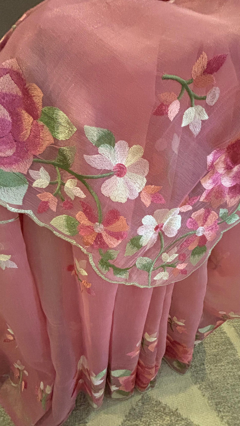 Ready to wear saree in soft organza – Pastel Bloom style – perfect for New Zealand weddings and parties