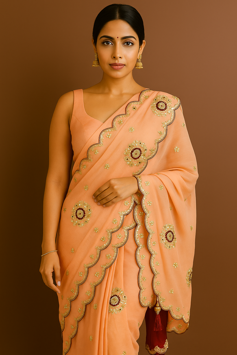Peach Accents - Pre-draped Saree | Pre-Draped Saree NZ