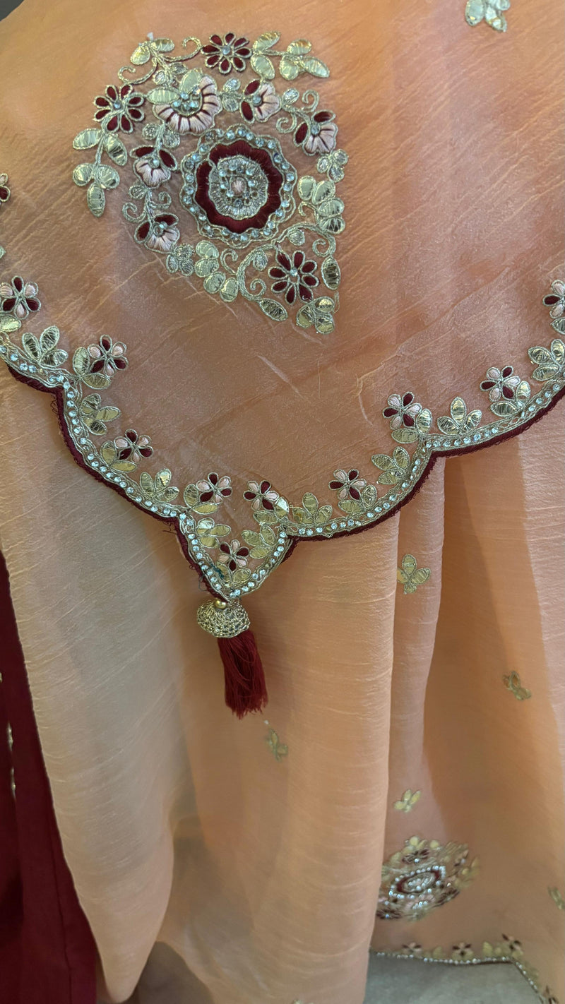 Ready-to-wear saree in georgette – Peach Accents pre-draped saree for NZ women