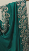Emerald Enchanté Pre-Draped Crepe Chiffon Saree with Silver zari and sequins