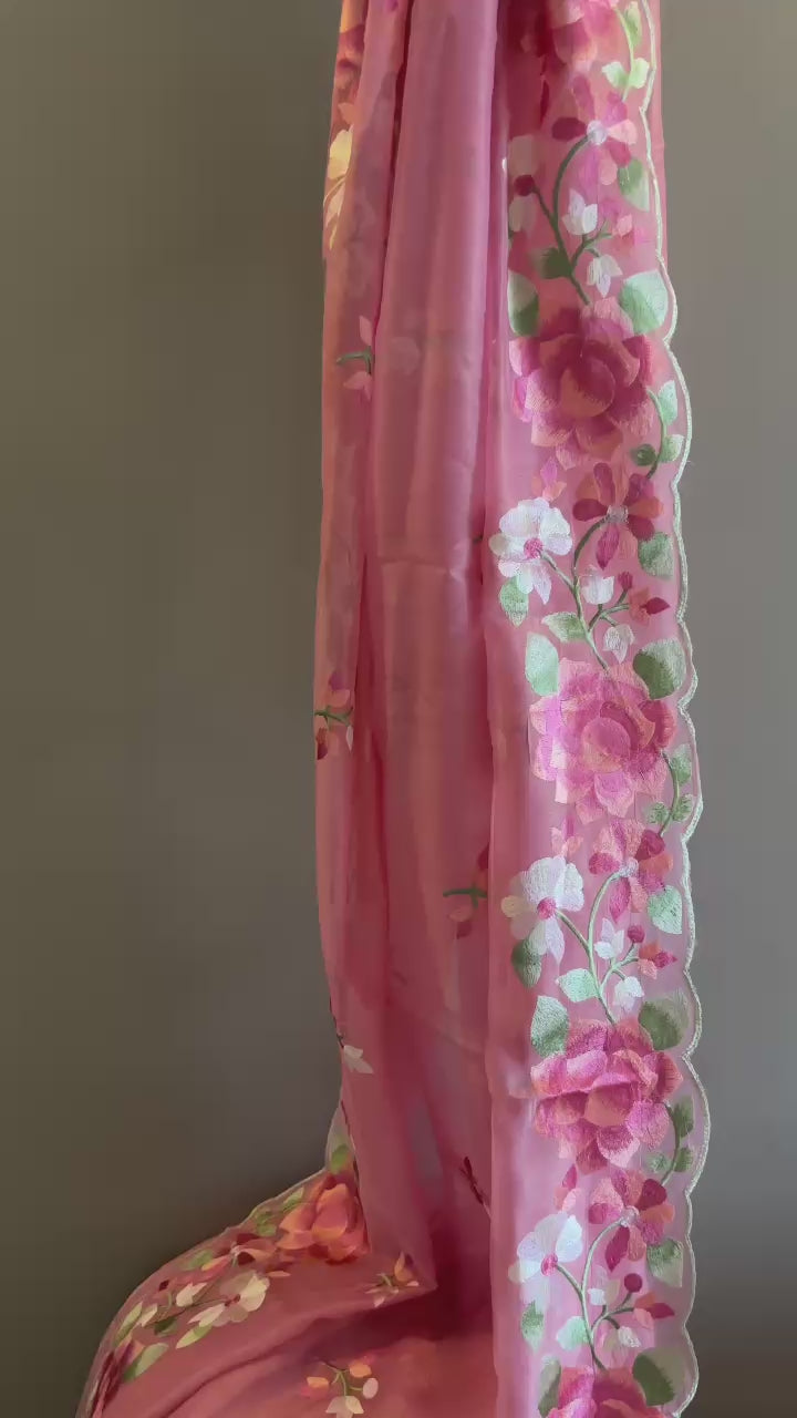 Party wear pastel bloom pre-draped saree – stylish organza saree for NZ fashion lovers