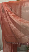 Fiery Coral pre-draped glass chiffon saree