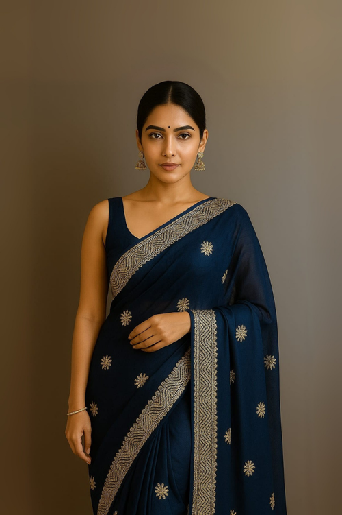 Silver Star Pre-draped Saree – pre-draped saree in soft silk – ready to wear saree NZ